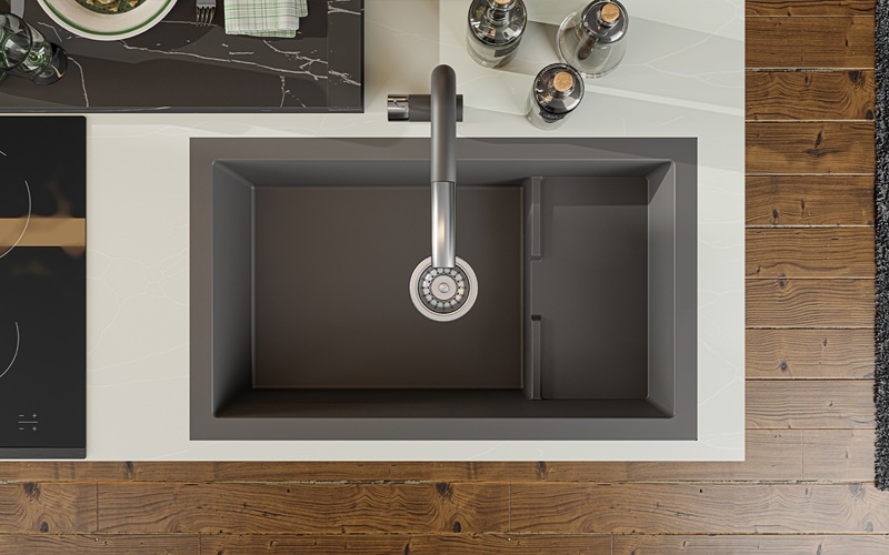 Granite sink P017 installed in a modern kitchen countertop setting
