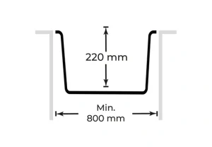 Bowl depth illustration of Smart Series S006 showing 365 x 695 mm inner space
