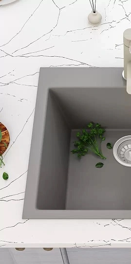 Detailed image of a durable granite sink emphasizing long-lasting quality and robust structure.