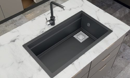 A004 modern granite kitchen sink installed in a contemporary kitchen