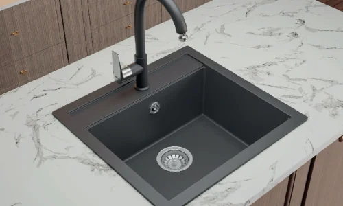 Granite sink K004 installed in a modern kitchen setup